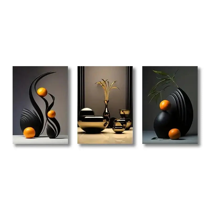 Modern black & gold abstract canvas print set bedroom wall art