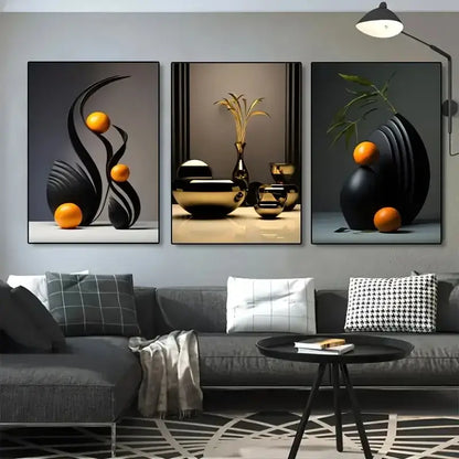 Modern black & gold abstract canvas print set bedroom wall art