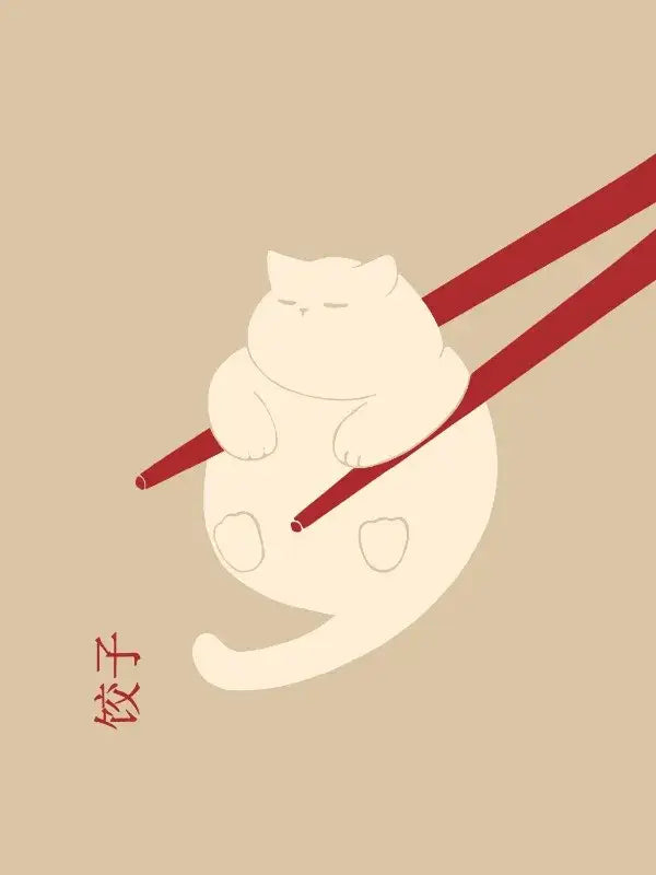 Minimalist lazy cat illustration canvas art set living room decor