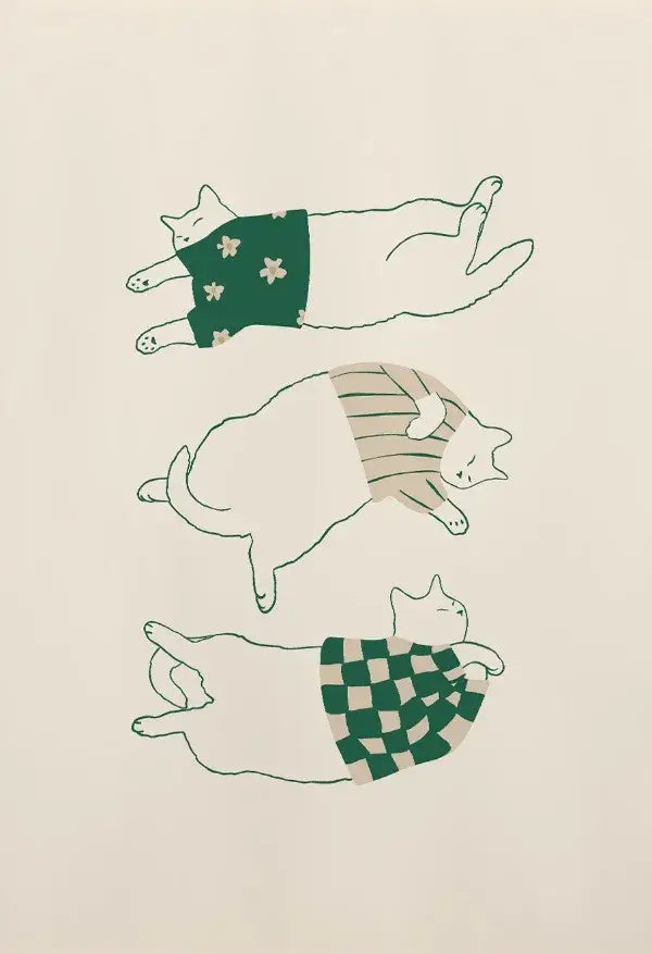 Minimalist lazy cat illustration canvas art set living room decor