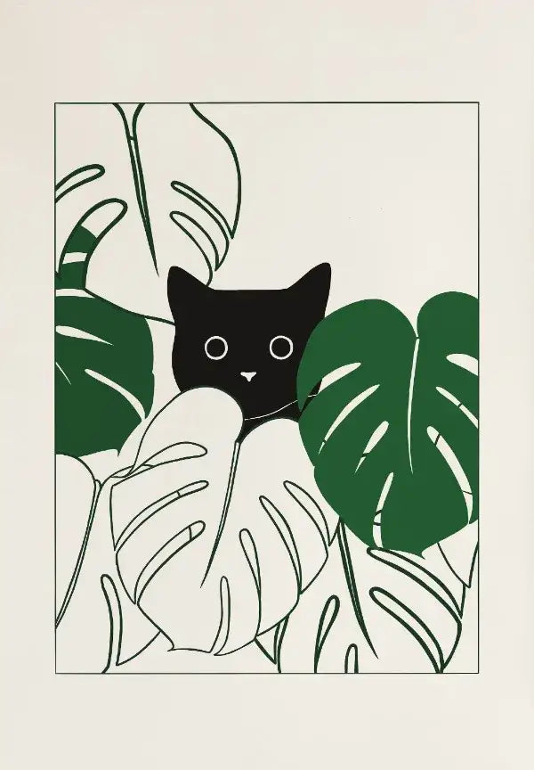 Minimalist lazy cat illustration canvas art set living room decor