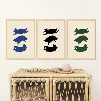 Minimalist lazy cat illustration canvas art set living room decor
