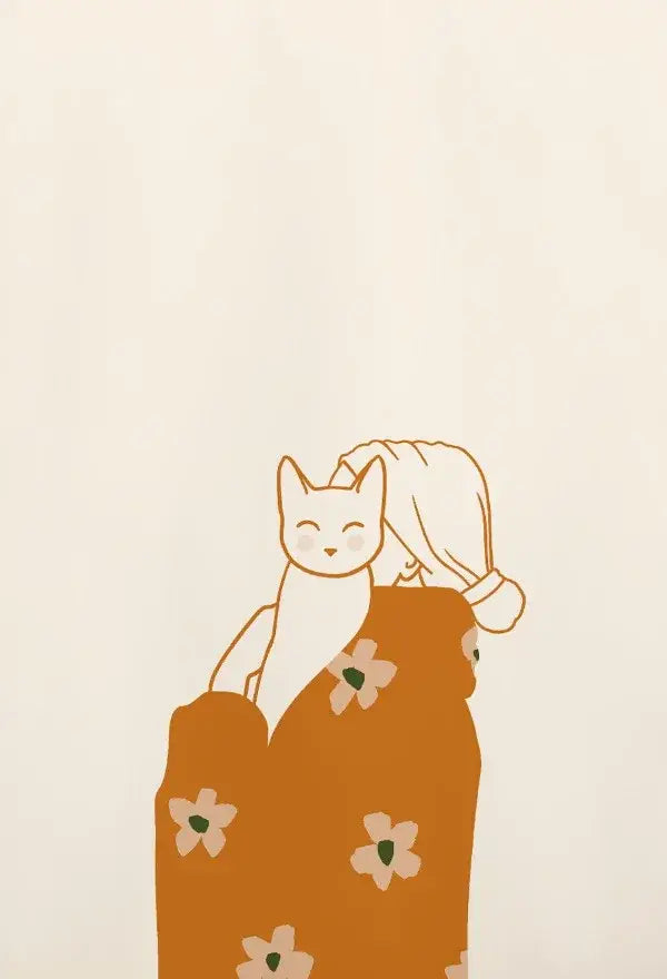 Minimalist lazy cat illustration canvas art set living room decor