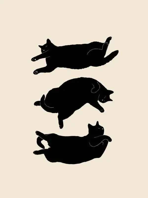 Minimalist lazy cat illustration canvas art set living room decor