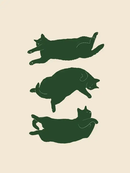 Minimalist lazy cat illustration canvas art set living room decor