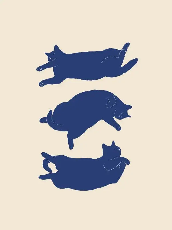 Minimalist lazy cat illustration canvas art set living room decor