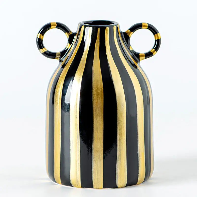 Abstract blue & white striped ceramic hydroponic vase living room double ear