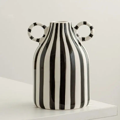 Abstract blue & white striped ceramic hydroponic vase living room double ear