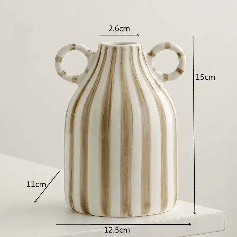 Abstract blue & white striped ceramic hydroponic vase living room double ear