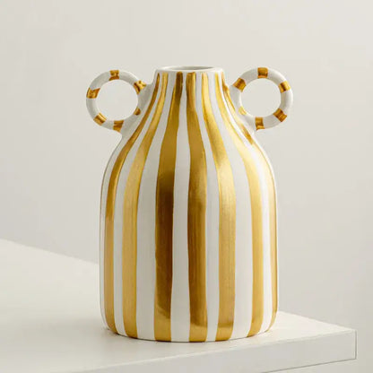 Abstract blue & white striped ceramic hydroponic vase living room double ear