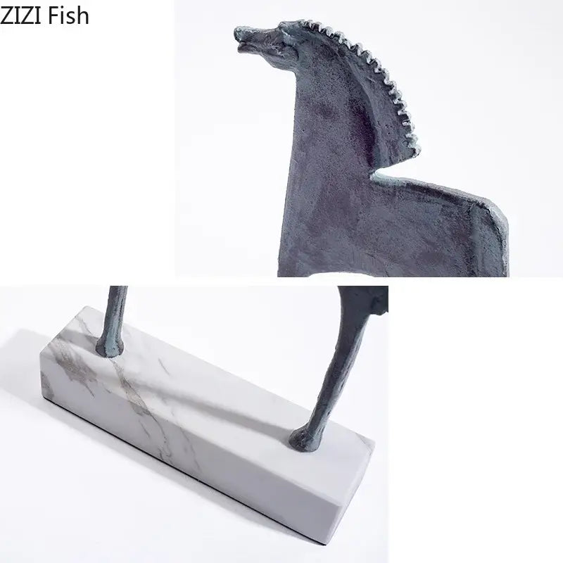 Abstract dark metallic iron horse statue living room decor