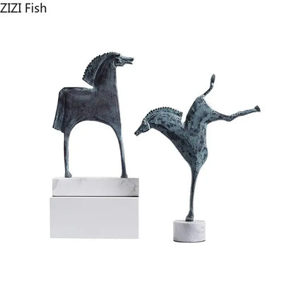 Abstract dark metallic iron horse statue living room decor