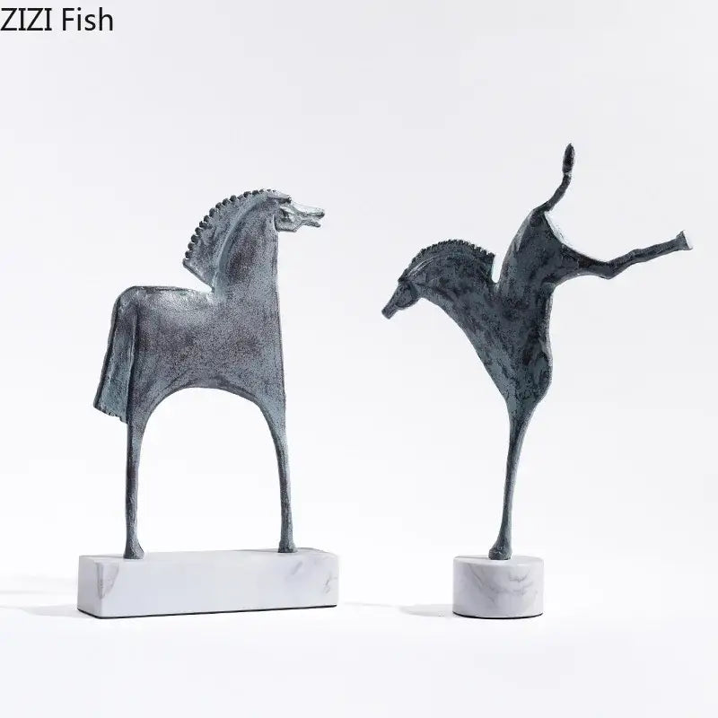 Abstract dark metallic iron horse statue living room decor
