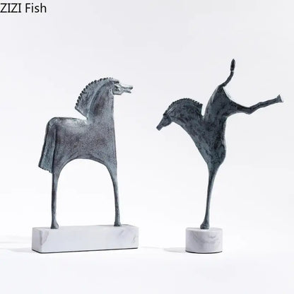 Abstract dark metallic iron horse statue living room decor