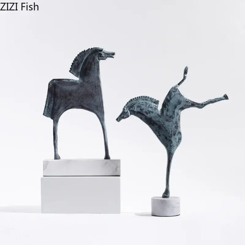 Abstract dark metallic iron horse statue living room decor