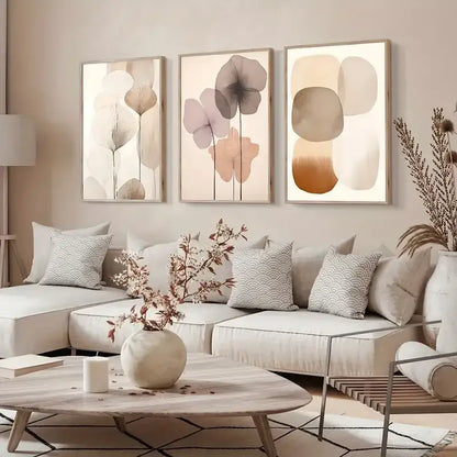 Minimalist beige & pink flower canvas wall art for bedroom