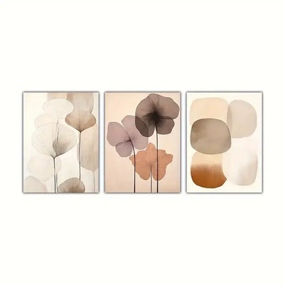 Minimalist beige & pink flower canvas wall art for bedroom
