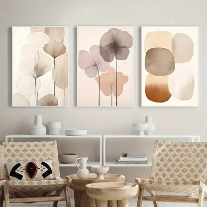 Minimalist beige & pink flower canvas wall art for bedroom