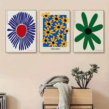 Modern vibrant floral typography wall art set of 6 living room prints