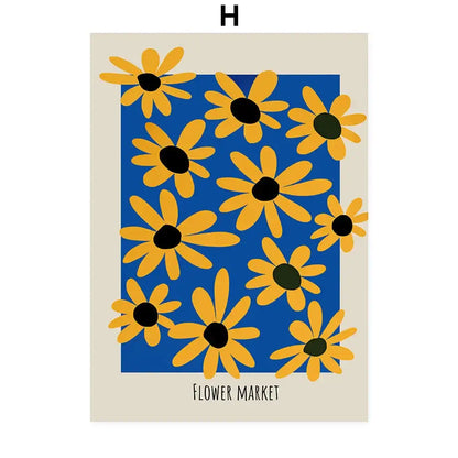 Modern vibrant floral typography wall art set of 6 living room prints