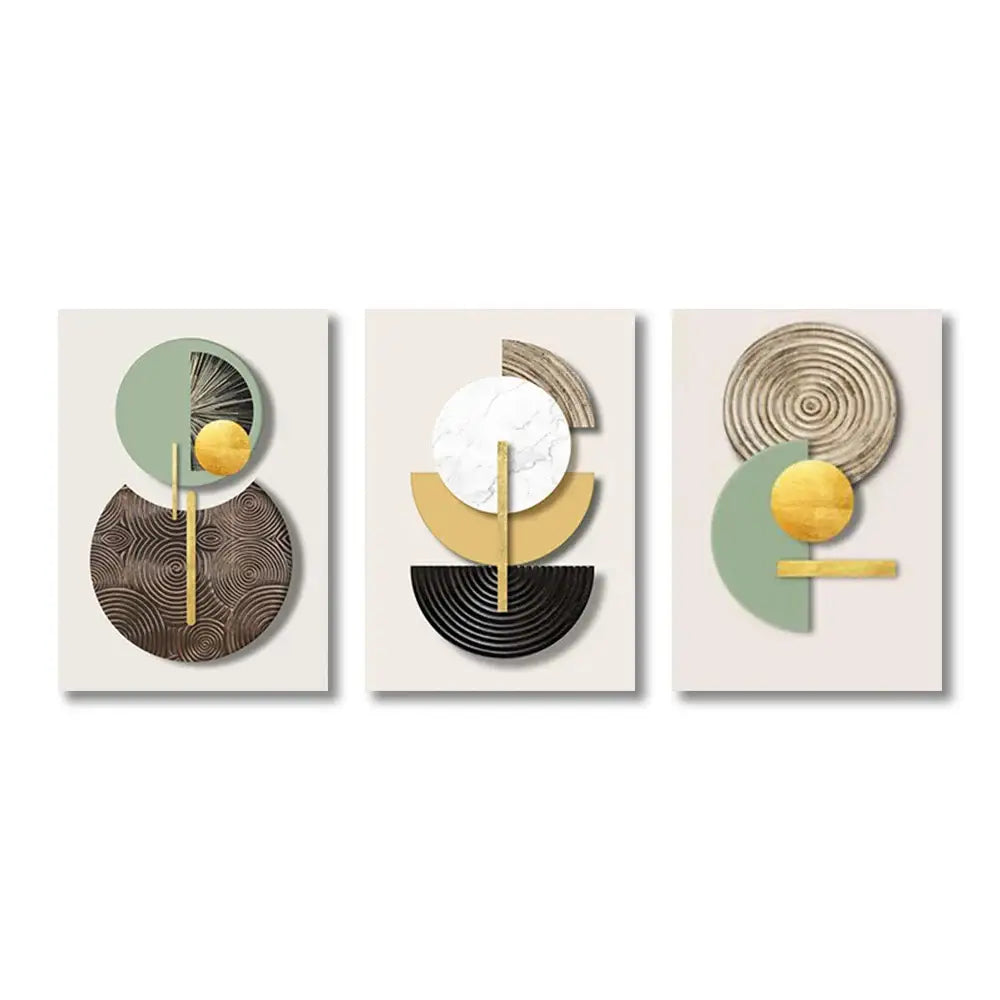 Modern gold & green geometric canvas art set for living room