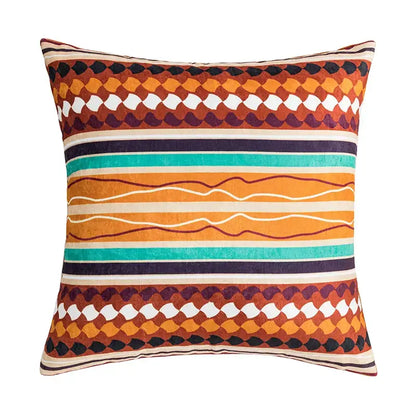 Abstract geometric cushion cover coral & teal bedroom tassel decor