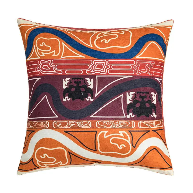 Abstract geometric cushion cover coral & teal bedroom tassel decor