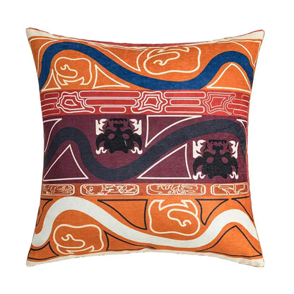 Abstract geometric cushion cover coral & teal bedroom tassel decor