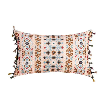 Abstract geometric cushion cover coral & teal bedroom tassel decor
