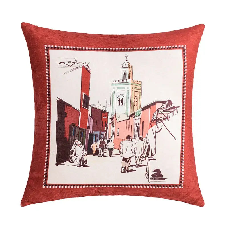 Abstract geometric cushion cover coral & teal bedroom tassel decor