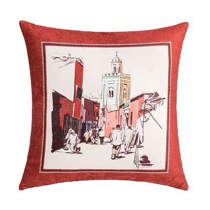 Abstract geometric cushion cover coral & teal bedroom tassel decor