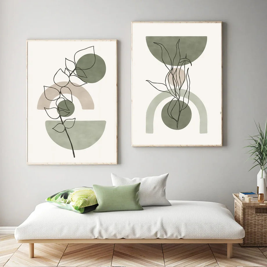 DecorBites™ Abstract Geometric Leaves Canvas Wall Art