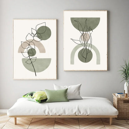 DecorBites™ Abstract Geometric Leaves Canvas Wall Art
