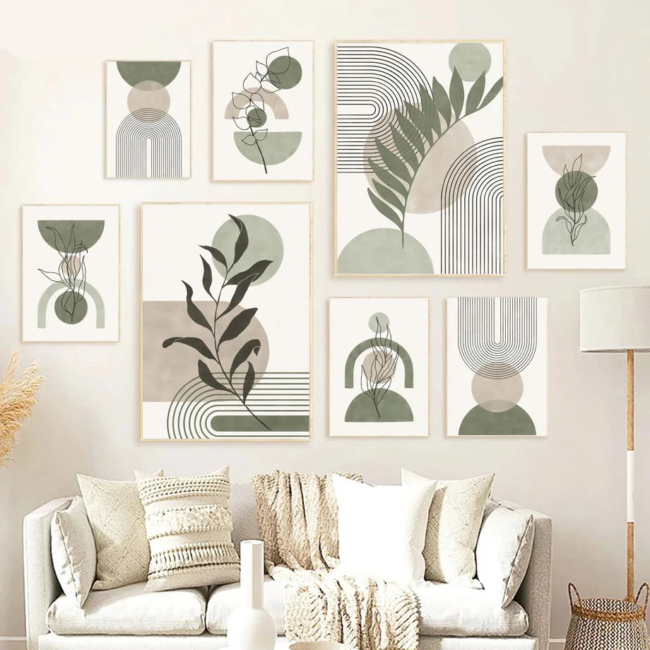DecorBites™ Abstract Geometric Leaves Canvas Wall Art