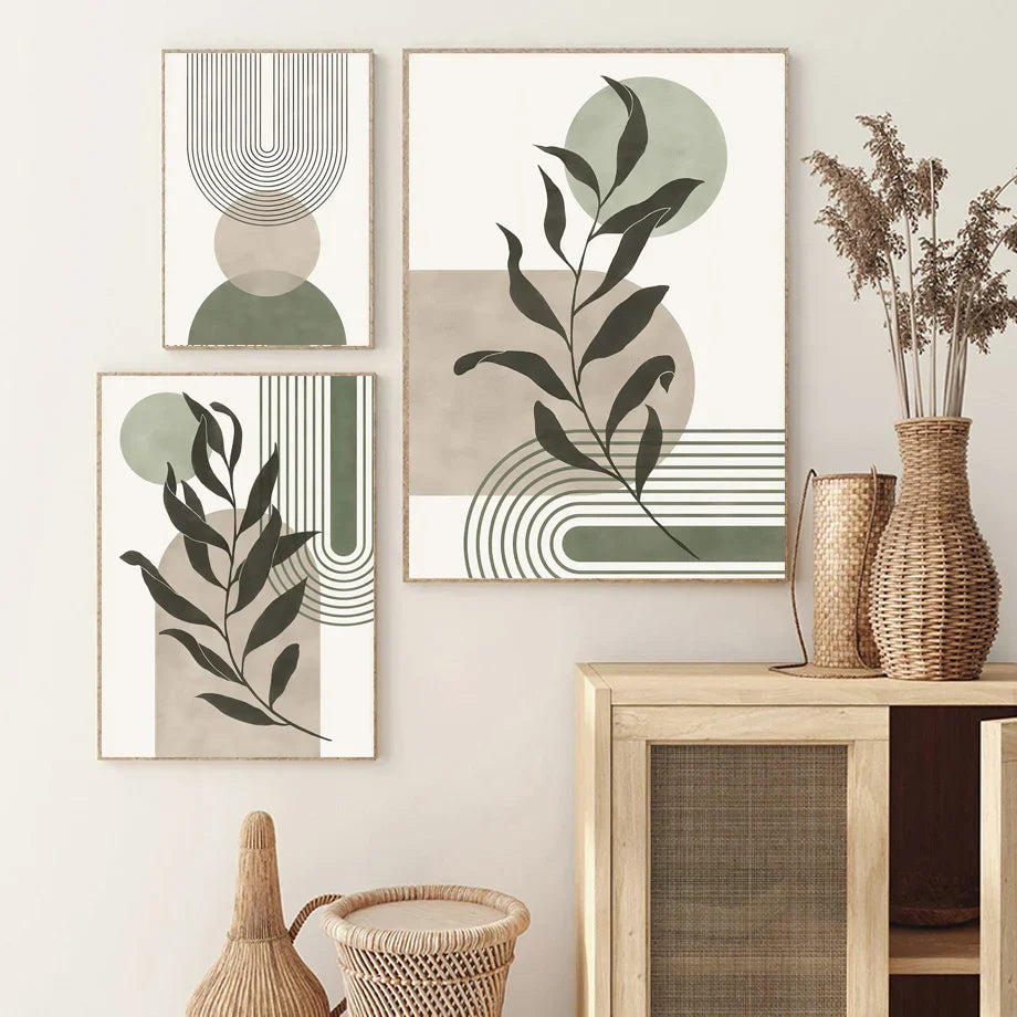 DecorBites™ Abstract Geometric Leaves Canvas Wall Art