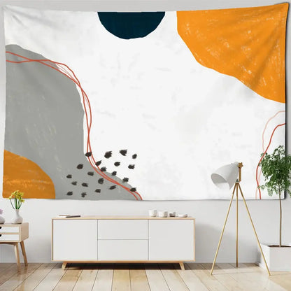 Abstract geometric orange & navy pattern tapestry wall hanging living room