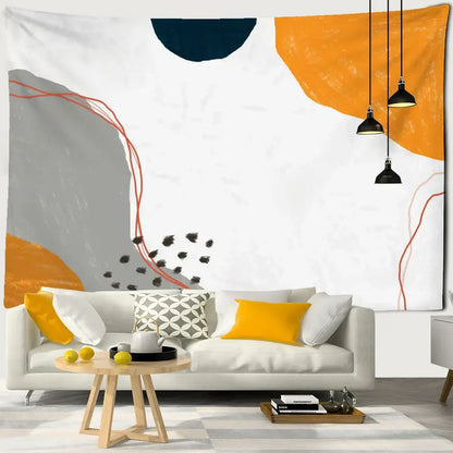 Abstract geometric orange & navy pattern tapestry wall hanging living room