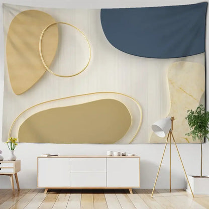 Abstract geometric orange & navy pattern tapestry wall hanging living room