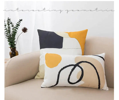 Abstract geometric print white & black pillow cover living room decor