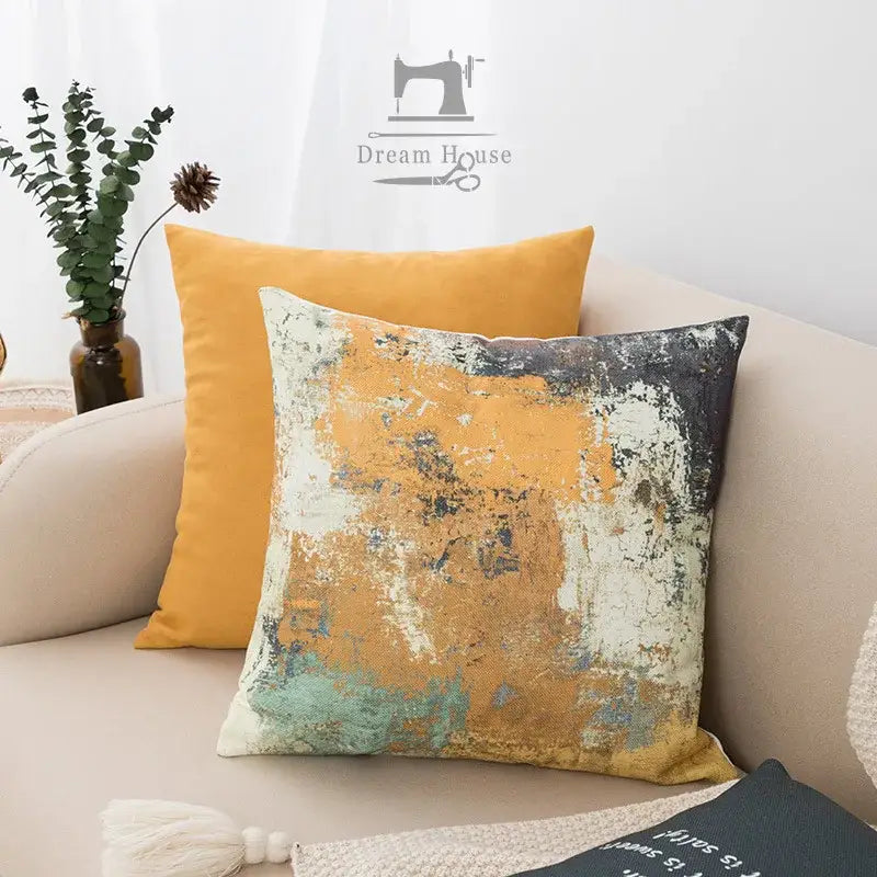 Abstract geometric print white & black pillow cover living room decor