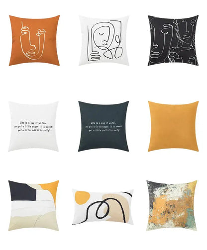 Abstract geometric print white & black pillow cover living room decor