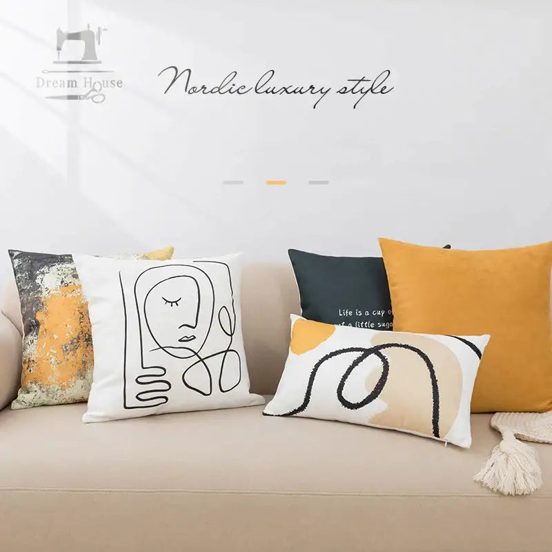 Abstract geometric print white & black pillow cover living room decor