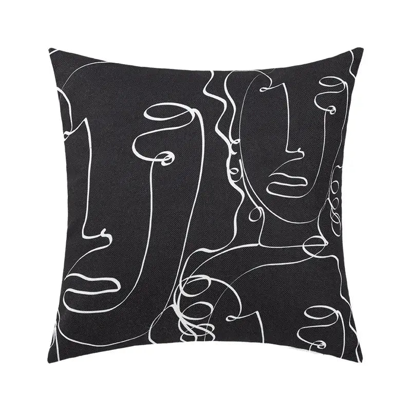 Abstract geometric print white & black pillow cover living room decor