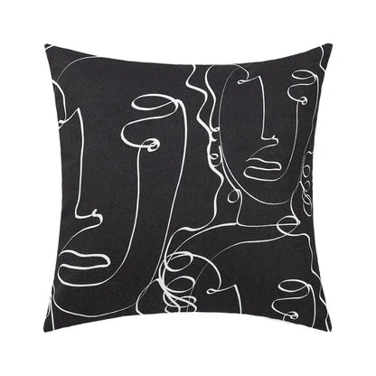 Abstract geometric print white & black pillow cover living room decor