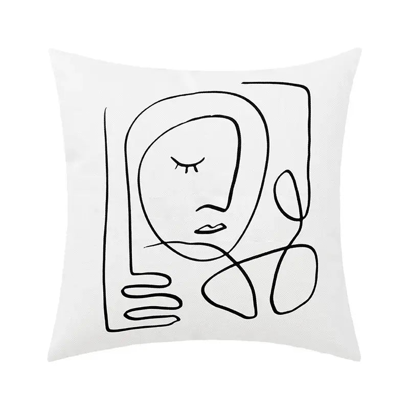 Abstract geometric print white & black pillow cover living room decor
