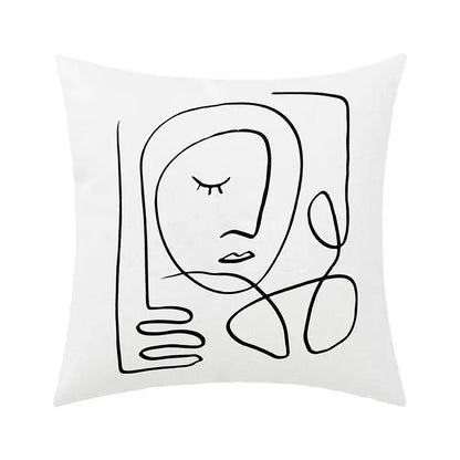 Abstract geometric print white & black pillow cover living room decor