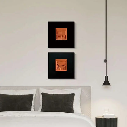 Abstract geometric wall decoration orange & white living room art pieces