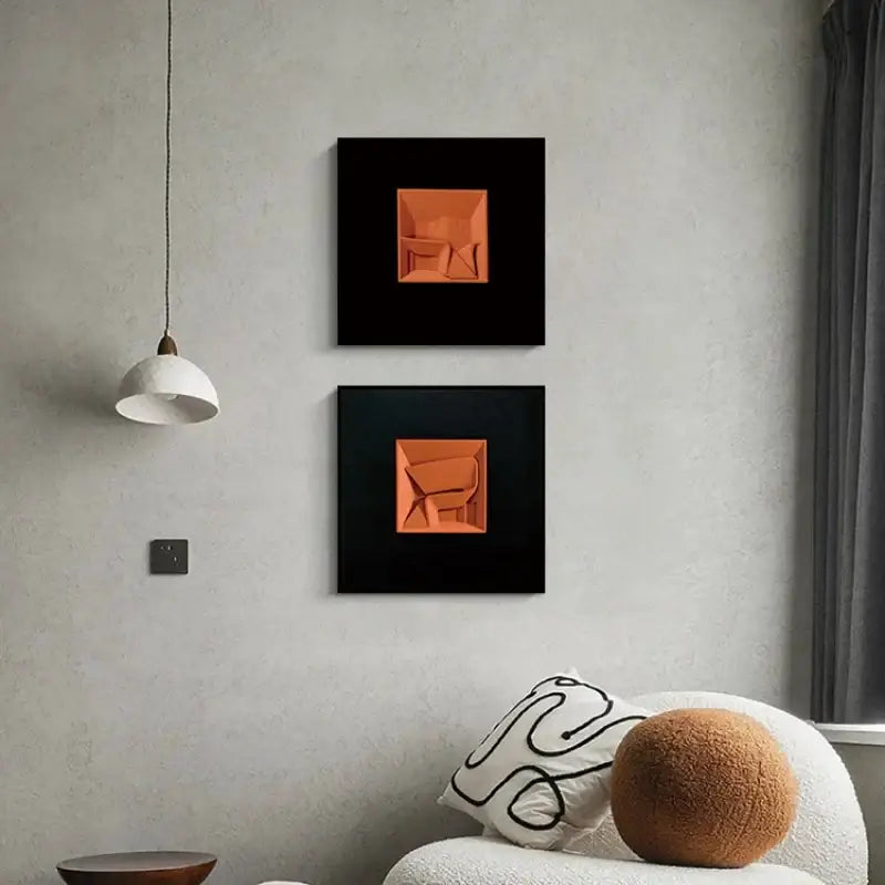 Abstract geometric wall decoration orange & white living room art pieces