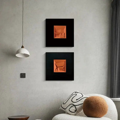 Abstract geometric wall decoration orange & white living room art pieces