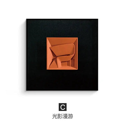 Abstract geometric wall decoration orange & white living room art pieces